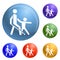 Kid guide blind man icons set vector