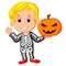 Kid with Halloween Skeleton Costume