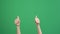 Kid hand pointing at someone, rising up and show gesturing two hands thumbs up on green screen background