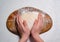 Kid hands knead heart yeast dough for pizza or pie