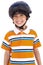 Kid with head cap ready for bicycle ride