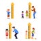 Kid height measure chart set - little cartoon children standing by ruler