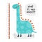 Kid height measurement, centimeter, chart with dinosaur for wall, room interior