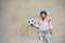 Kid hold soccer ball overprotecting bubble wrap