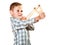 Kid holding slingshot in hands