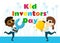 Kid Inventors Day. Cute boy and girl with light bulb and wrench and text Children\\\'s Invention Day.