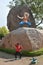 Kid with Jackie Chan statue at Ramoji film city, hyderabad