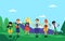 Kid music choir singing in nature - cartoon children performing a song