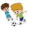 Kid play soccer with friends.