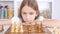 Kid Playing Chess in Library, Child Practicing Learning Girl Studying Brain Game