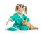 Kid playing doctor with cat