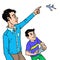 Kid playing remote control flying aeroplane