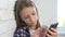 Kid Playing Smartphone Browsing Internet, Child, Teenager Girl Chatting Online