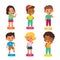 Kid pointing body part. Little funny preschool boys and girls show hands, feet, hair and tummy location, tongue and