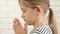 Kid Praying Before Eating Breakfast in Kitchen, Faithful Prayer Child Preparing Eat Meal, Girl Religious at Home, Religion