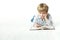 Kid Reading Book, Little Child Boy Read in School, lying down white floor