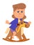 Kid riding rocking horse. Lovely cartoon girl character