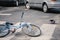 Kid`s bike on a pedestrian crossing hit by drunk car driver