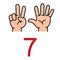 Kid`s hand showing the number seven hand sign.