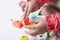 Kid`s hands plug and play the alphabets toys