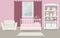 Kid`s room for a newborn baby. Interior bedroom for a baby girl in a pink color.