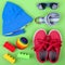 Kid\'s street outfit and some toys on white background