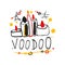 Kid s style drawing Voodoo magic logo or label template design with stars and candles. Spiritual theme creative print