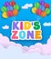 Kid`s zoneconcept poster with cloud and paper balloons, vector kid`s illustration