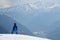 Kid skier on the top of the mountain at Pejo Ski Resort in Val di Sole valley, Italy