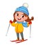 Kid skiing, cute skier girl cartoon character