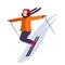 Kid skiing down the slope and winter holidays outdoors activity