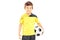 Kid in sportswear holding a soccer ball