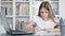 Kid Studying on Laptop in Coronavirus Pandemic, Child Learning, Writing Home, Schoolgirl Teenager Homeschooling, Online Education