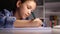 Kid Studying in Night, Child Writing in Dark Student Learning Evening Schoolgirl