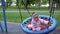 Kid swing nest play playground spider web nest swing Little girl child playing outdoor summer beautiful day. One