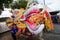 Kid take photo in front of longest dragon dance of Penang at Esplanade Padang Kota Lama.