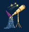 Kid, telescope, child, vector, explore, search, astrologist, stargazing, gaze, stars, space, boy, background, education, discovery