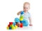 Kid toddler playing with building block toys