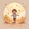 kid walk in autumn path ai generated