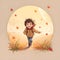 kid walk in autumn path ai generated