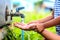 Kid washing hands with mother, selective focus point.