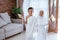 Kid wearing muslim ihram clothes and dress