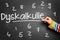 Kid writes Dyskalkulie dyscalculia on blackboard