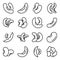 Kidney bean icons set, outline style