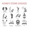 Kidney stones. Symptoms, Treatment. Icons set. Vector signs