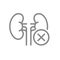 Kidneys with cross checkmark line icon. Diseased internal organ symbol