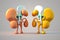 Kidneys. Cute cartoon healthy human anatomy internal organ character set with brain lung intestine heart kidney liver