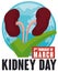 Kidneys Over Green Check and World Map for Kidney Day, Vector Illustration