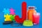 Kids ABC, fluffy letter J with jar of jam, jump rope, juce, jigsaw puzzle, fruit jelly. 3D rendering
