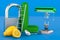 Kids ABC, fluffy letter L with lamp, ladder, lock, ladle, limon. 3D rendering